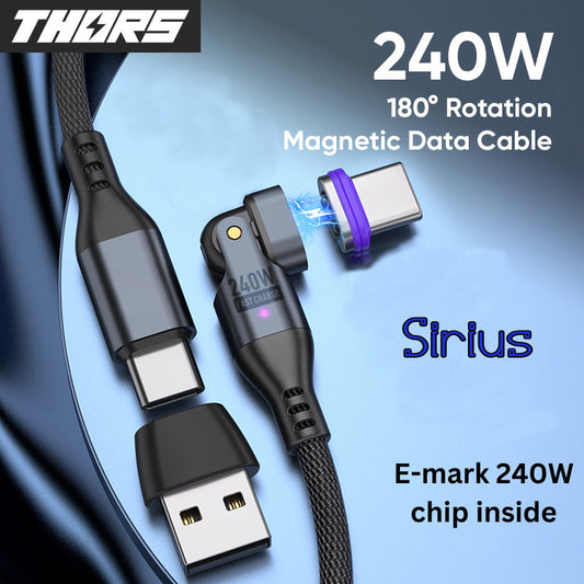 Sirius Type C. Pivot 1m - 240W Data/Charge Magnetic Cable. Fast Charging - Emark chip